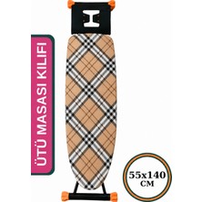 Asev Home Keçeli Ütü Masası Kılıfı 55X140 cm Ipli Masaya Göre Ayarlanabilir Camel Ekose