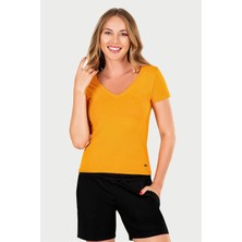 Obje Kadın Turuncu V Yaka T-shirt