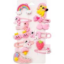 Monivera My Little Ponny Temalı Betty Becky Figürlü 14'lü Pens ve Çıtçıt Çocuk Set Toka Pembe