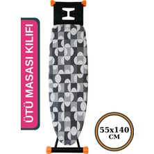 Asev Home Keçeli Ütü Masası Kılıfı 55X140 cm  Ipli Masaya Göre Ayarlanabilir Geometrik Gri