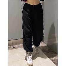 Touz Moda Gothic Siyah Tactical Paraşüt Kumaş Paçası Ayarlanabilir Pantolon