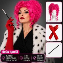 EstoreBox Neon Bukleli Pembe Peruk Uzun Kumaş Kırmızı Eldiven Tutucu Seti (3 Parça)