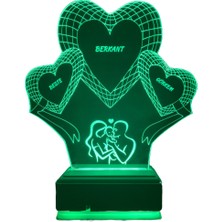 Modiwa Design Sevgiliye 3 Kalp veAile 16 Renk Uzaktan Kumandalı 3D Ahşap Gece Lambası Hediyelik