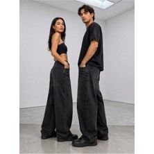 St.poll Eskitme Lacivert Yıkama Unisex Baggy Jeans Pantolon