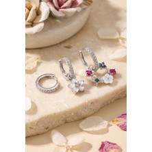 EstoreBox 3 Lü Set Gümüş Renk Çiçek Model Küpe