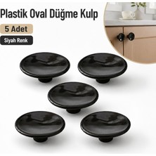 Badem10 Siyah Plastik Düğme Kulp 5 Adet Oval Yuvarlak Model Dolap Çekmece Komodin Mobilya Kulpu Seti