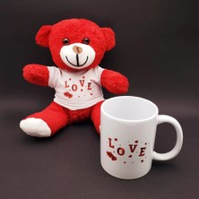 Uravas Store Love Tasarımlı Kupa Bardak ve Kırmızı Ayıcık Seti