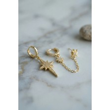 EstoreBox 3 Lü Set Küpe Gold Renk Zincir Detaylı
