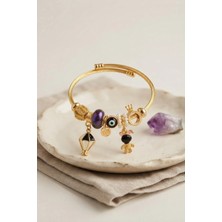 Lux Store Siyah Uçan Model Charmlı Gold Renk Bileklik