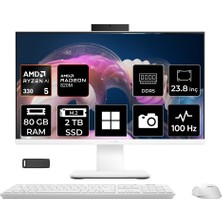 Asus Expertcenter P600 Ryzen Aı 5 330 80GB Ram 2tb SSD 23.8" Full Hd (1920X1080) WIN11 Pro PM640KAP346 Beyaz Aı-Powered All In One Bilgisayar + Per4 USB Bellek