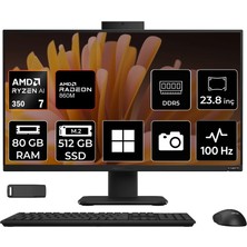 Asus Expertcenter P600 Ryzen Aı 7 350 80GB Ram 512GB SSD 23.8" Full Hd (1920X1080) WIN11 Pro PM640KAP344 Siyah Aı-Powered All In One Bilgisayar + Per4 USB Bellek