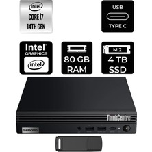 Lenovo Thinkcentre M70Q Gen 5 Intel Core I7-14700T 80GB Ram 4tb SSD Freedos 12TESH46TXP340 Mini Masaüstü Bilgisayar + Per4 USB Bellek