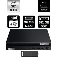 Lenovo Thinkcentre M70Q Gen 5 Intel Core I7-14700T 96GB Ram 512GB SSD Freedos 12TESH46TXP342 Mini Masaüstü Bilgisayar + Per4 USB Bellek