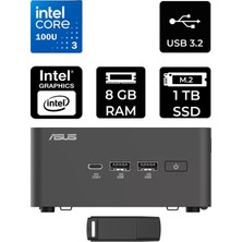 Asus Nuc 15 Pro Tall Intel Core 3-100U 8gb Ram 1tb SSD Freedos RNUC15CRHI300002P303 Mini Masaüstü Bilgisayar + Per4 USB Bellek