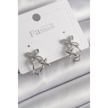Lux Store Pirinç Gümüş Renk Zirkon Taşlı 2'li Çiçek Model Kadın Küpe