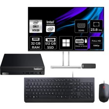 Lenovo Thinkcentre M70Q Gen 5 Intel Core I7-14700T 32GB Ram 512GB SSD 23.8" Full Hd Monitör WIN11 Pro 12TESH46TXP617 Mini Masaüstü Bilgisayar + Per4 USB Bellek