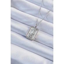 Lux Store 316L Çelik Zincir Gümüş Renk Zirkon Taşlı Çerçeveli Tarot Kolye