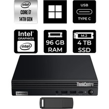Lenovo Thinkcentre M70Q Gen 5 Intel Core I7-14700T 96GB Ram 4tb SSD WIN11 Pro 12TESH46TXP445 Mini Masaüstü Bilgisayar + Per4 USB Bellek