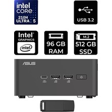 Asus Nuc 15 Pro Tall Intel Core 5-210H 96GB Ram 512GB SSD Freedos RNUC15CRHC500002P342 Mini Masaüstü Bilgisayar + Per4 USB Bellek