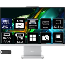 Lenovo Ideacentre 24ILL11 Intel Core Ultra 7 256V 16GB Ram 2tb SSD 23.8" Full Hd (1920X1080) WIN11 Home F0JY001ATRP310 Beyaz Aı-Powered All In One Bilgisayar + Per4 USB Bellek