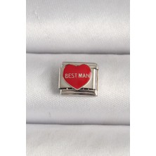 Lux Store 316L Çelik Gümüş Renk 'best Man' Yazılı Kırmızı Işlemeli Nomination Charm
