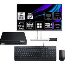 Lenovo Thinkcentre M70Q Gen 5 Intel Core I7-14700T 80GB Ram 512GB SSD 23.8" Full Hd Monitör WIN11 Pro 12TESH46TXP637 Mini Masaüstü Bilgisayar + Per4 USB Bellek