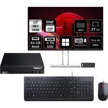 Lenovo Thinkcentre M70Q Gen 5 Intel Core I7-14700T 64GB Ram 4tb SSD 27" Full Hd Monitör WIN11 Home 12TESH46TXP785 Mini Masaüstü Bilgisayar + Per4 USB Bellek