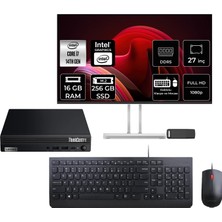 Lenovo Thinkcentre M70Q Gen 5 Intel Core I7-14700T 16GB Ram 256GB SSD 27" Full Hd Monitör Freedos 12TESH46TXP706 Mini Masaüstü Bilgisayar + Per4 USB Bellek