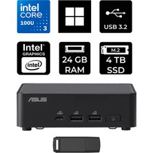 Asus NUC14 Pro Slim Kit Intel Core 3-100U 24GB Ram 4tb SSD WIN11 Pro RNUC14RVKI300002IP415 Mini Masaüstü Bilgisayar + Per4 USB Bellek