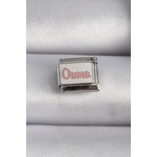 Lux Store 316L Çelik Gümüş Renk Beyaz Pembe Ouma Işlemeli Nomination Charm