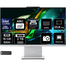 Lenovo Ideacentre 24ILL11 Intel Core Ultra 7 256V 16GB Ram 2tb SSD 23.8" Full Hd (1920X1080) Freedos F0JY001ATRP310 Beyaz Aı-Powered All In One Bilgisayar + Per4 USB Bellek