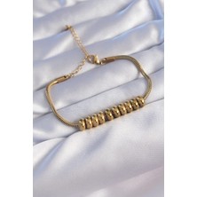 Lux Store 316L Çelik Gold Renk Oval Figürlü Bileklik