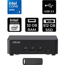 Asus NUC14 Pro Slim Kit Intel Core 3-100U 32GB Ram 512GB SSD Freedos RNUC14RVKI300002IP317 Mini Masaüstü Bilgisayar + Per4 USB Bellek