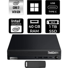 Lenovo Thinkcentre M70Q Gen 5 Intel Core I7-14700T 40GB Ram 1tb SSD WIN11 Home 12TESH46TXP373 Mini Masaüstü Bilgisayar + Per4 USB Bellek