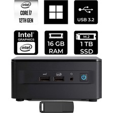 Asus Nuc 12 Pro Tall Intel Core I7-1260P 16GB Ram 1tb SSD WIN11 Home RNUC12WSHI700002IP358 Mini Masaüstü Bilgisayar + Per4 USB Bellek