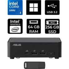 Asus NUC14 Pro Slim Kit Intel Core 3-100U 64GB Ram 256GB SSD WIN11 Pro RNUC14RVKI300002IP431 Mini Masaüstü Bilgisayar + Per4 USB Bellek