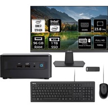 Asus Nuc 12 Pro Tall Intel Core I7-1260P 96GB Ram 2tb SSD 23.8" Full Hd Monitör Freedos RNUC12WSHI700002IP544 Mini Masaüstü Bilgisayar + Per4 USB Bellek