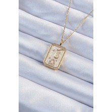 Lux Store 316L Çelik Zincir Altın Renk Zirkon Taşlı Çerçeveli Tarot Kolye