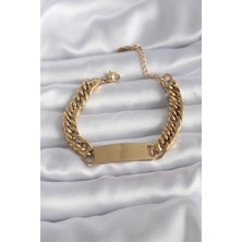 Lux Store 316L Çelik Gold Renk Isim Yazılabilir Plaka Model Kadın Bileklik