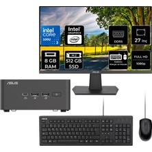 Asus Nuc 15 Pro Tall Intel Core 3-100U 8gb Ram 512GB SSD 27" Full Hd Monitör Freedos RNUC15CRHI300002P702 Mini Masaüstü Bilgisayar + Per4 USB Bellek