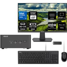 Asus Nuc 15 Pro Tall Intel Core 3-100U 80GB Ram 512GB SSD 23.8" Full Hd Monitör Freedos RNUC15CRHI300002P537 Mini Masaüstü Bilgisayar + Per4 USB Bellek