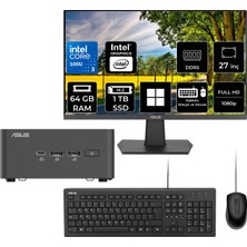 Asus Nuc 15 Pro Tall Intel Core 3-100U 64GB Ram 1tb SSD 27" Full Hd Monitör WIN11 Pro RNUC15CRHI300002P833 Mini Masaüstü Bilgisayar + Per4 USB Bellek