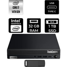 Lenovo Thinkcentre M70Q Gen 5 Intel Core I7-14700T 32GB Ram 1tb SSD Freedos 12TESH46TXP318 Mini Masaüstü Bilgisayar + Per4 USB Bellek
