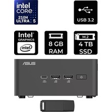 Asus Nuc 15 Pro Tall Intel Core 5-210H 8gb Ram 4tb SSD Freedos RNUC15CRHC500002P305 Mini Masaüstü Bilgisayar + Per4 USB Bellek