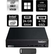 Lenovo Thinkcentre M70Q Gen 5 Intel Core I7-14700T 24GB Ram 4tb SSD WIN11 Pro 12TESH46TXP415 Mini Masaüstü Bilgisayar + Per4 USB Bellek
