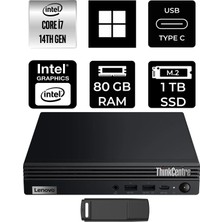 Lenovo Thinkcentre M70Q Gen 5 Intel Core I7-14700T 80GB Ram 1tb SSD WIN11 Pro 12TESH46TXP438 Mini Masaüstü Bilgisayar + Per4 USB Bellek