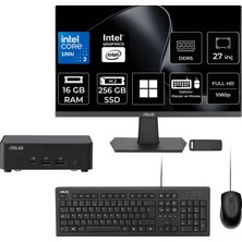 Asus NUC14 Pro Slim Kit Intel Core 3-100U 16GB Ram 256GB SSD 27" Full Hd Monitör WIN11 Pro RNUC14RVKI300002IP806 Mini Masaüstü Bilgisayar + Per4 USB Bellek