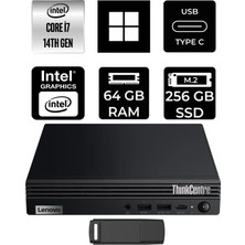 Lenovo Thinkcentre M70Q Gen 5 Intel Core I7-14700T 64GB Ram 256GB SSD WIN11 Pro 12TESH46TXP431 Mini Masaüstü Bilgisayar + Per4 USB Bellek