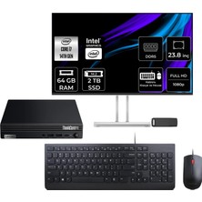 Lenovo Thinkcentre M70Q Gen 5 Intel Core I7-14700T 64GB Ram 2tb SSD 23.8" Full Hd Monitör Freedos 12TESH46TXP534 Mini Masaüstü Bilgisayar + Per4 USB Bellek