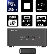 Asus Nuc 15 Pro Tall Intel Core 5-210H 48GB Ram 512GB SSD WIN11 Home RNUC15CRHC500002P377 Mini Masaüstü Bilgisayar + Per4 USB Bellek